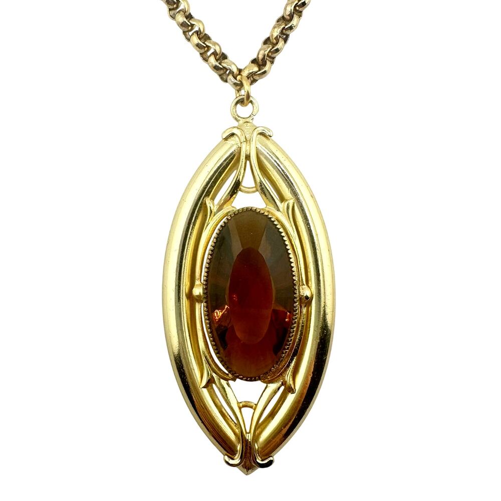 Vintage Whiting and Davis MCM Faceted Glass Runway Gold Tone 24" Necklace